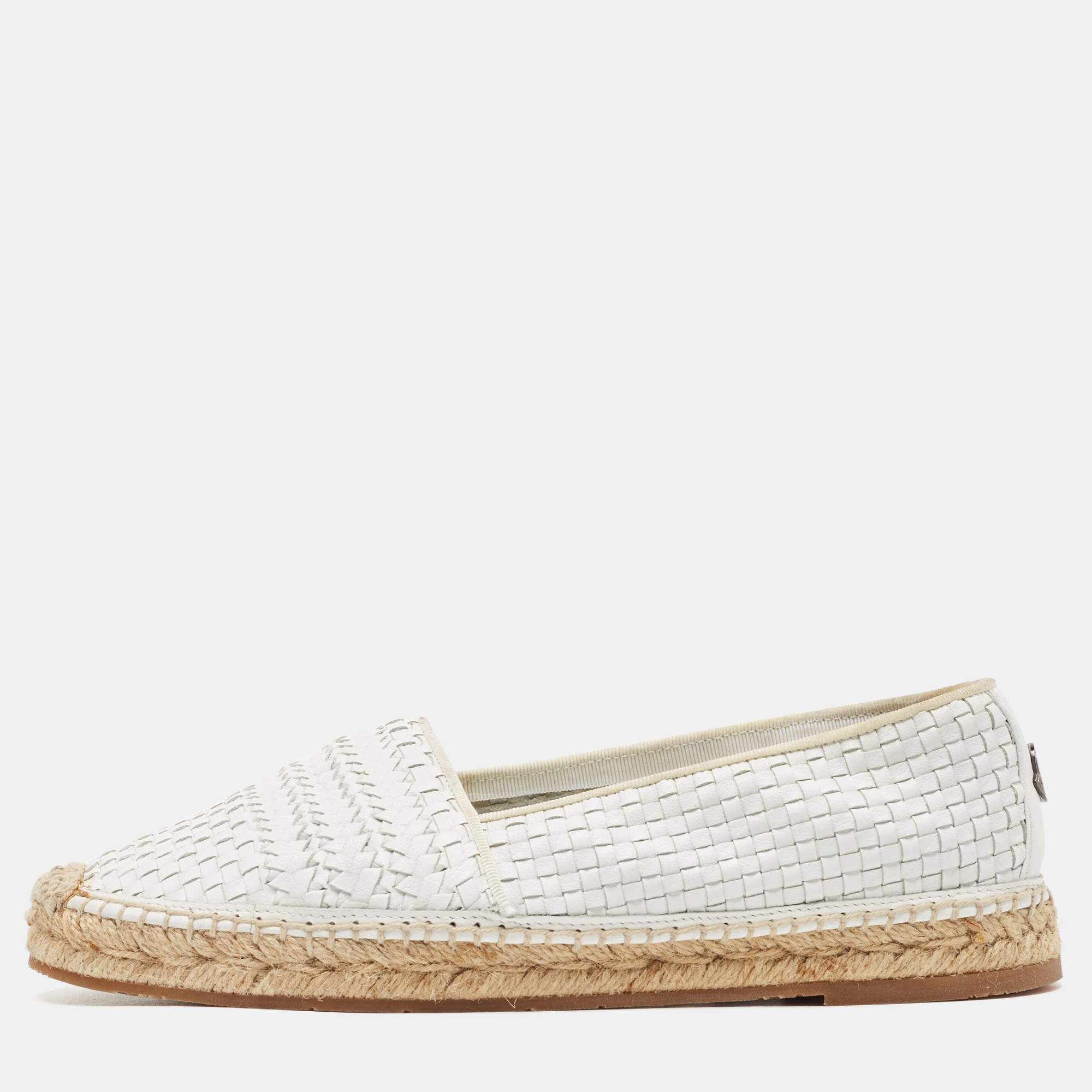 

Moncler White Woven Leather Espadrille Flats Size