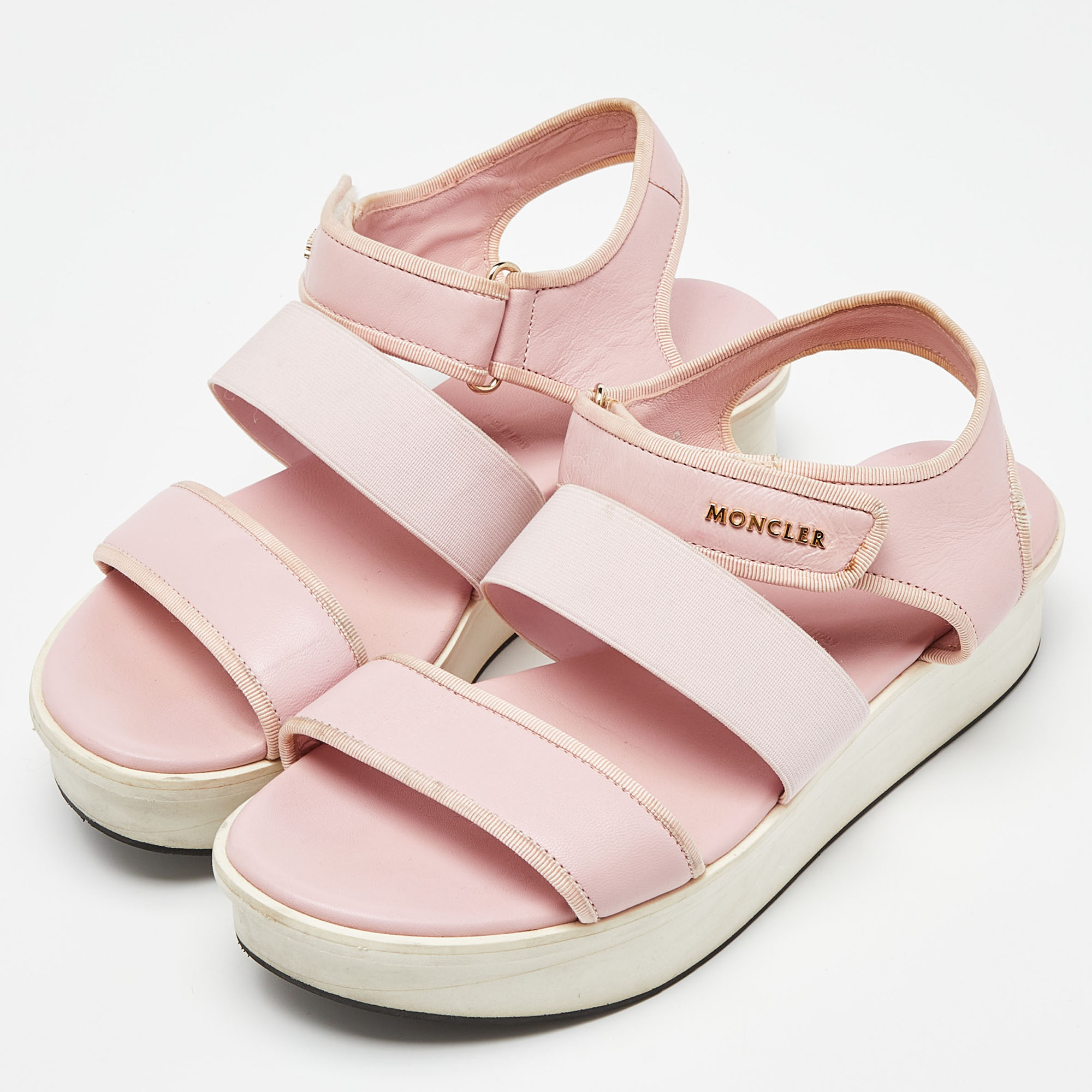 

Moncler Pink Leather and Elastic Platform Sandals Size