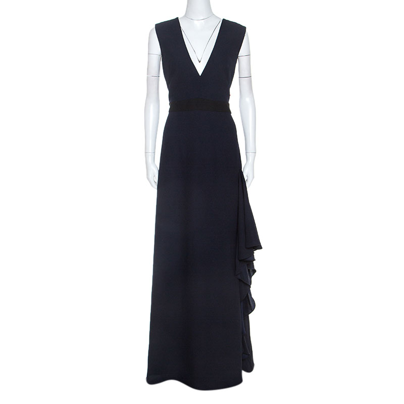 Click to view more detailed imagery on our partner's website Pre-owned Monique Lhuillier Midnight Blue Crepe Sleeveless Dress L