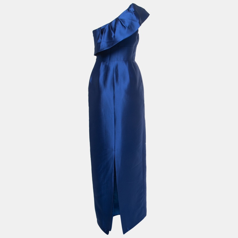 

Monique Lhuillier Blue Silk One Shoulder Silk Gown