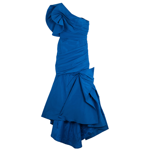 Pre Owned Monique Lhuillier One Shoulder Silk Gown S