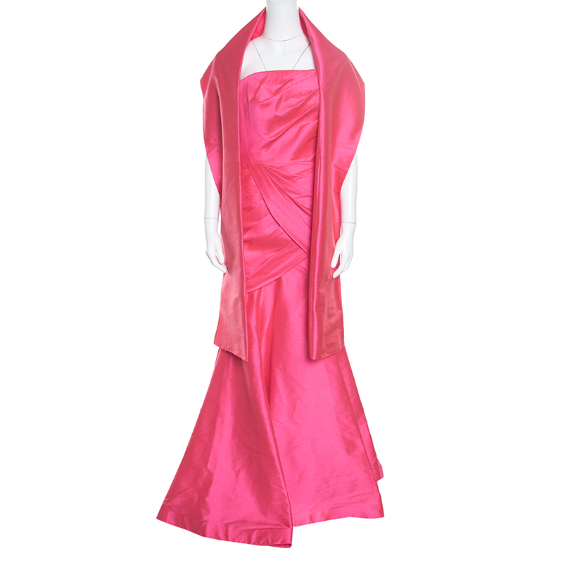 

ML by Monique Lhuillier Pink Draped Strapless Faille Gown