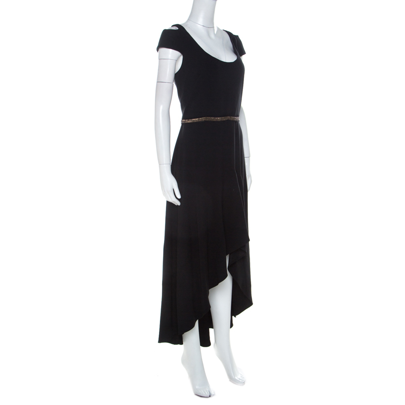 

ML by Monique Lhuillier Black Stretch Crepe Cold Shoulder Cocktail Dress