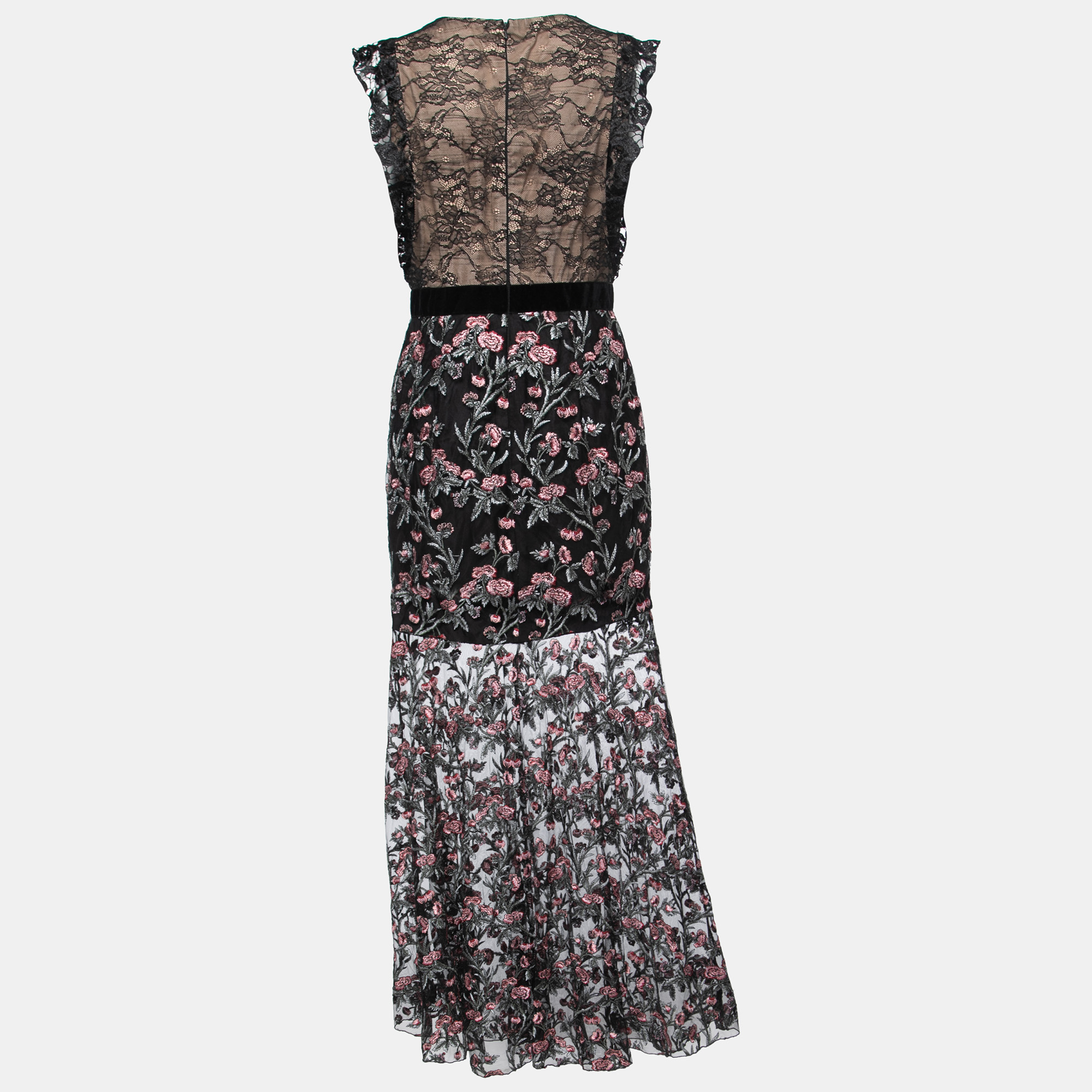 

ML By Monique Lhuillier Black Floral Lace Sleeveless Gown