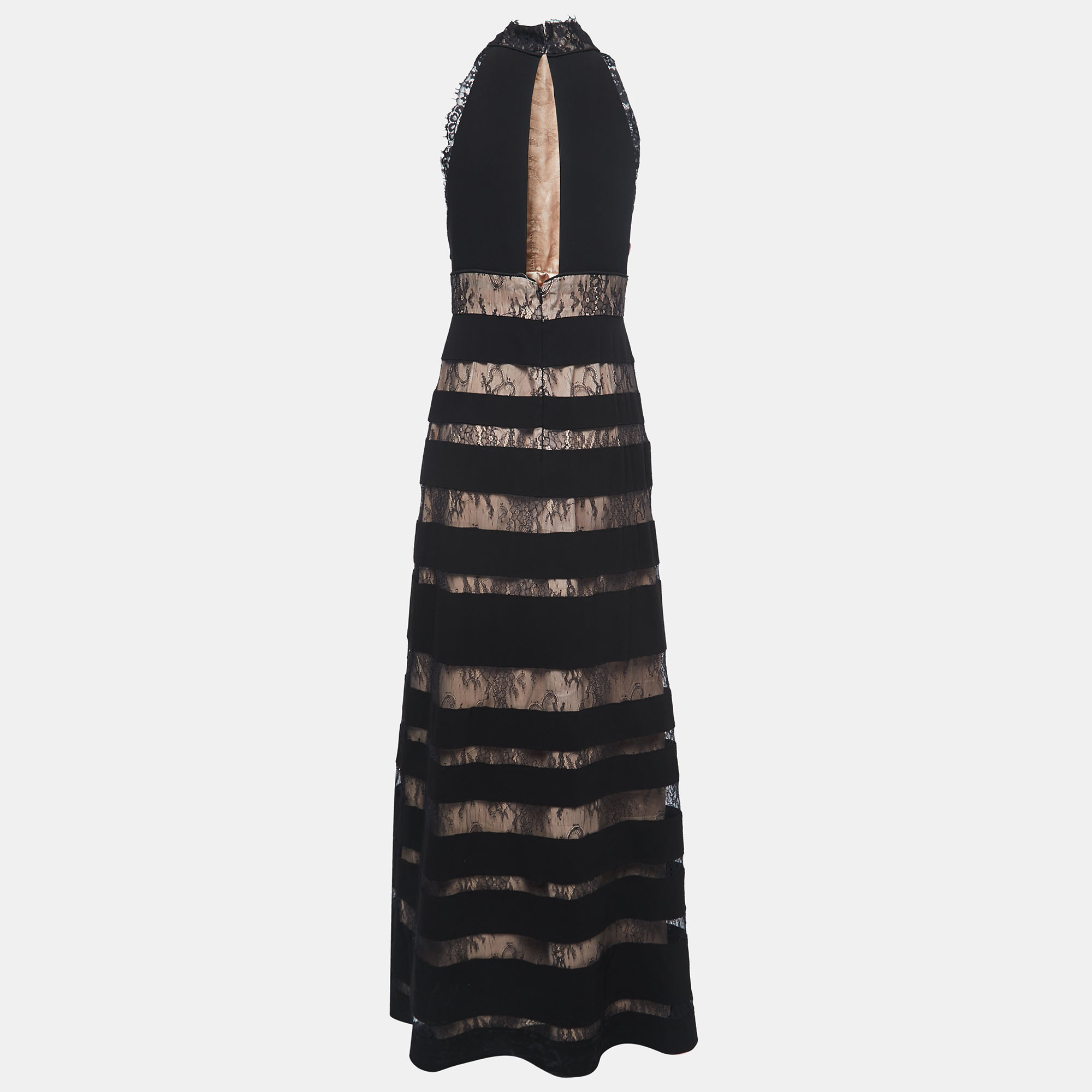 

ML by Monique Lhuillier Black Lace And Crepe High Neck Gown