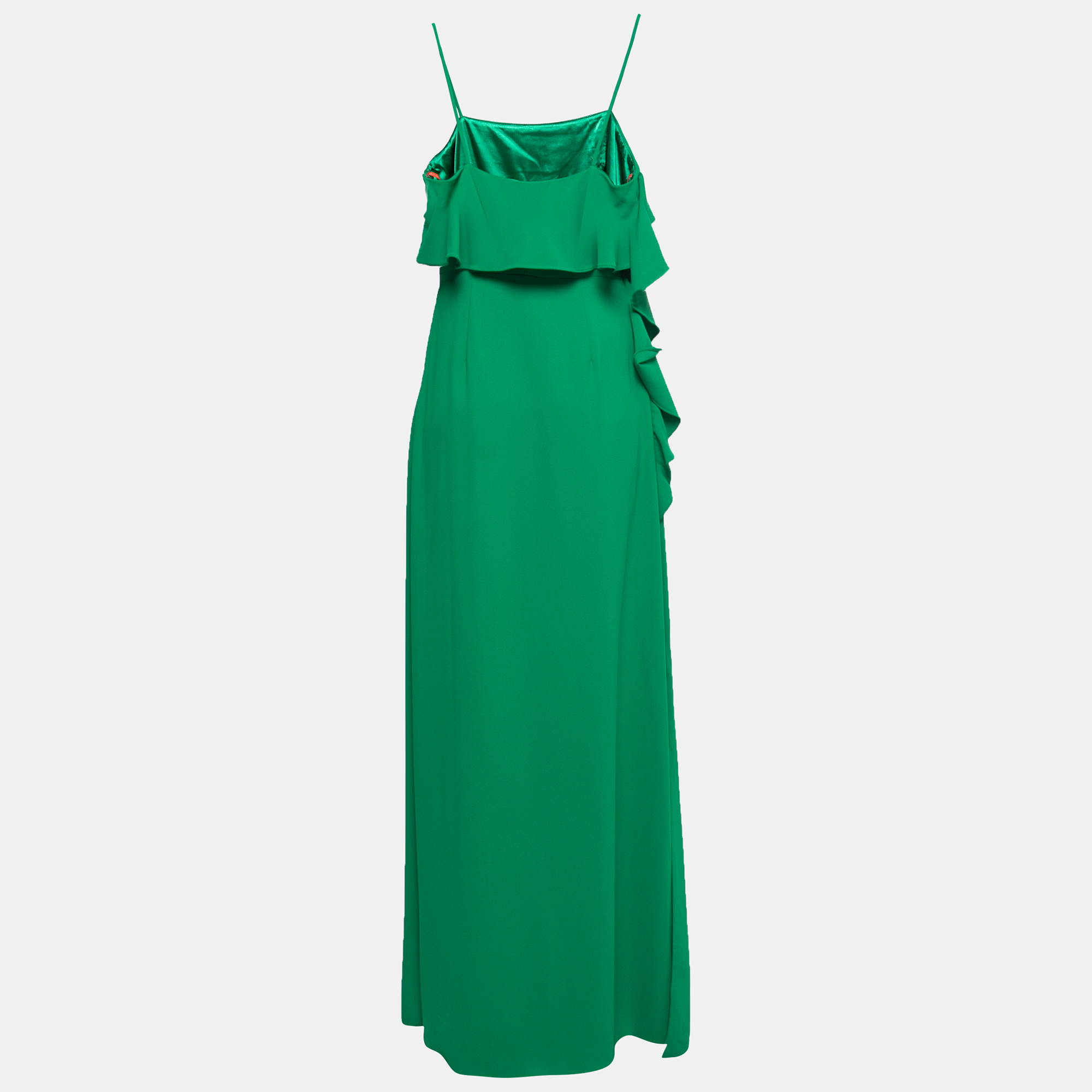 

ML by Monique Lhuillier Green Crepe Ruffle Detailed Strappy Long Dress