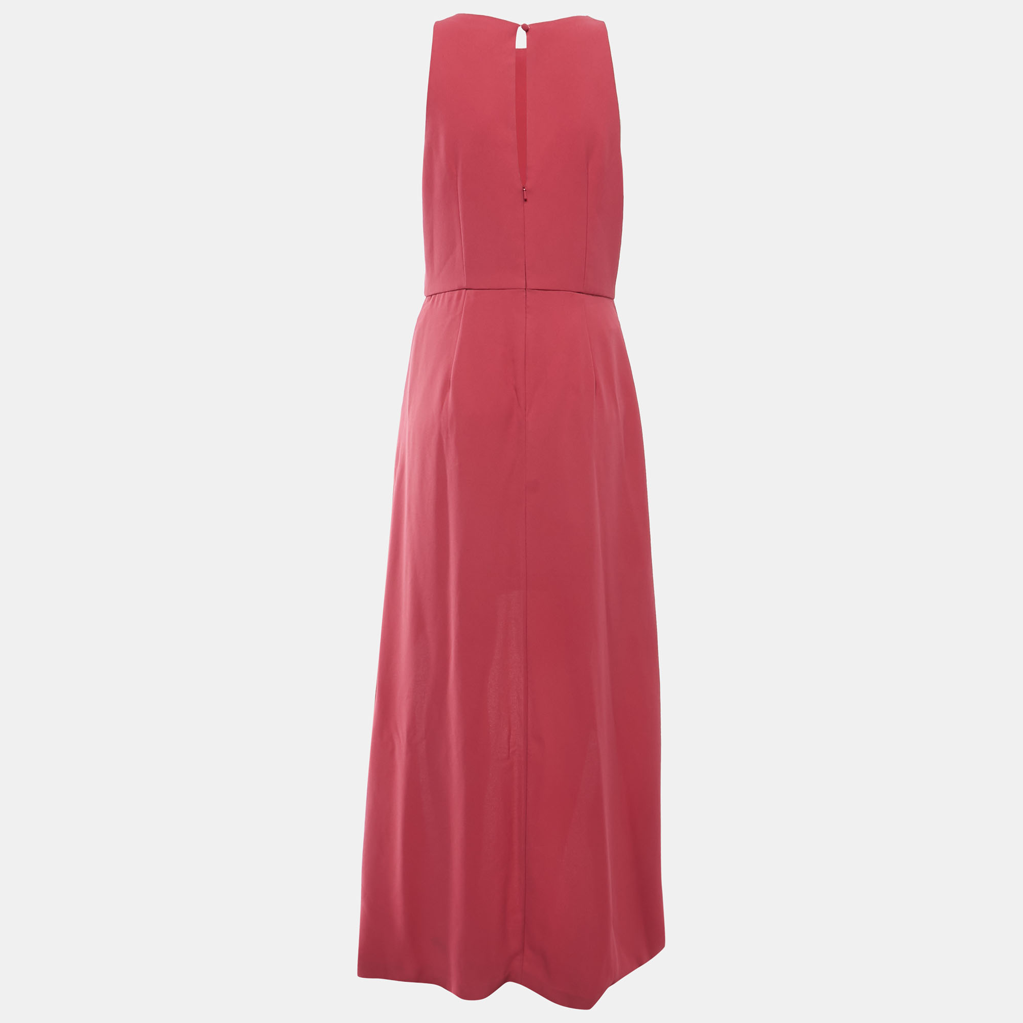 

Monique Lhuillier Dusty Pink Crepe Ruffled Sleeveless Asymmetrical Maxi Dress