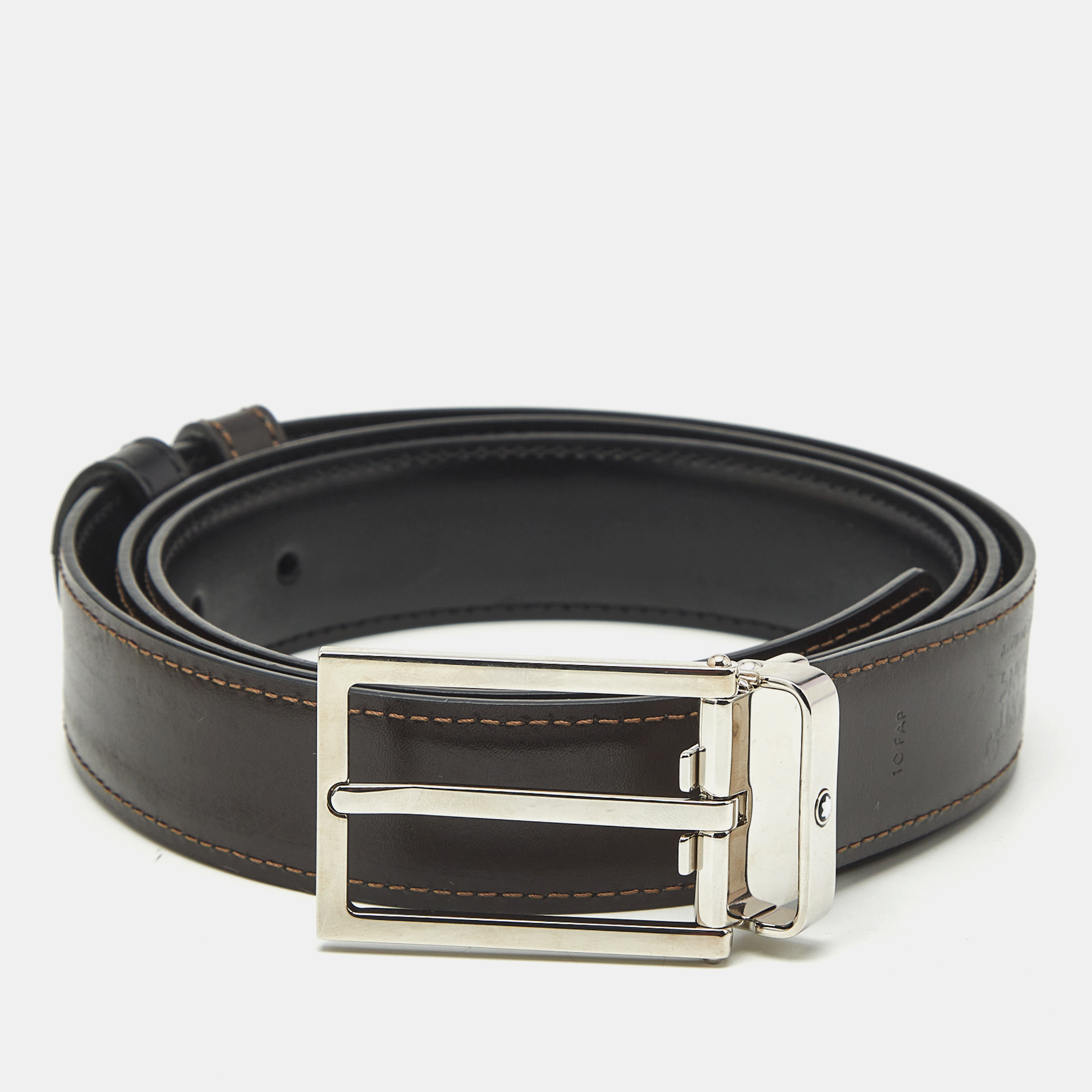 Pre-owned Montblanc Rectangular Buckle Reversible Belt Black/brown Leather