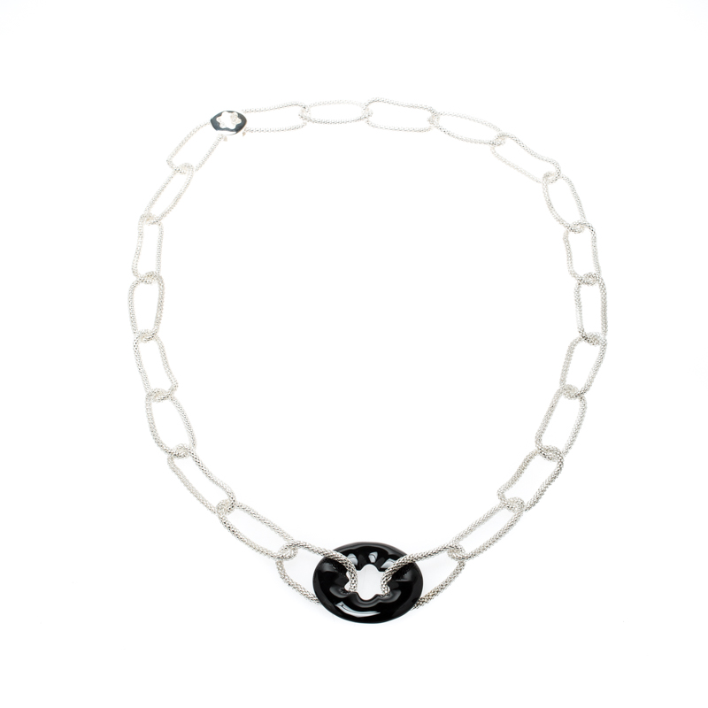 

Montblanc Star Collection Onyx & Silver Chain Link Long Necklace