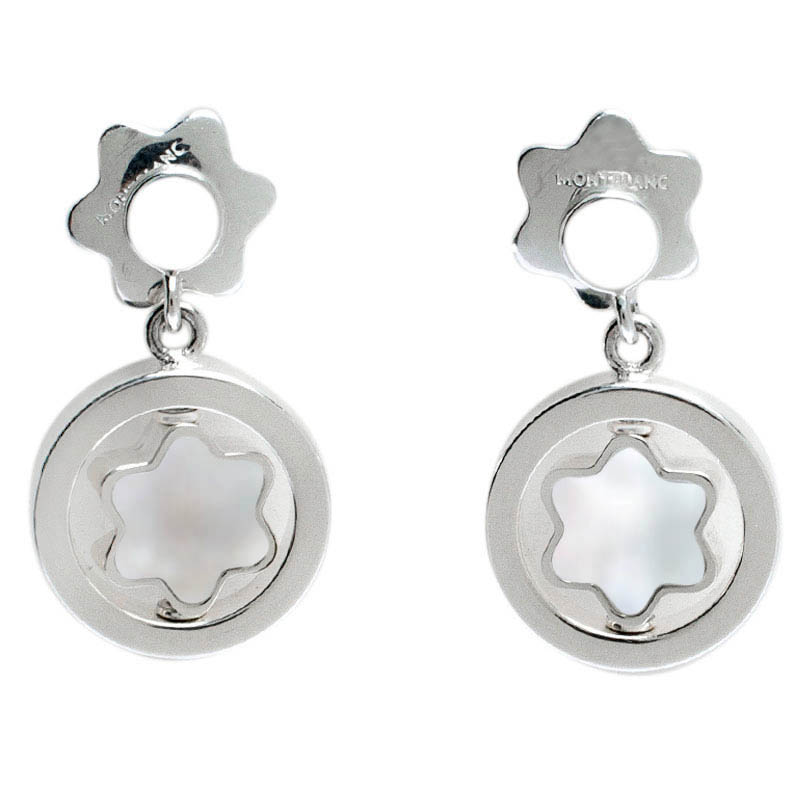 Pre Owned Montblanc Star Signet Mother Of Pearl Silver Dangle Stud Earrings