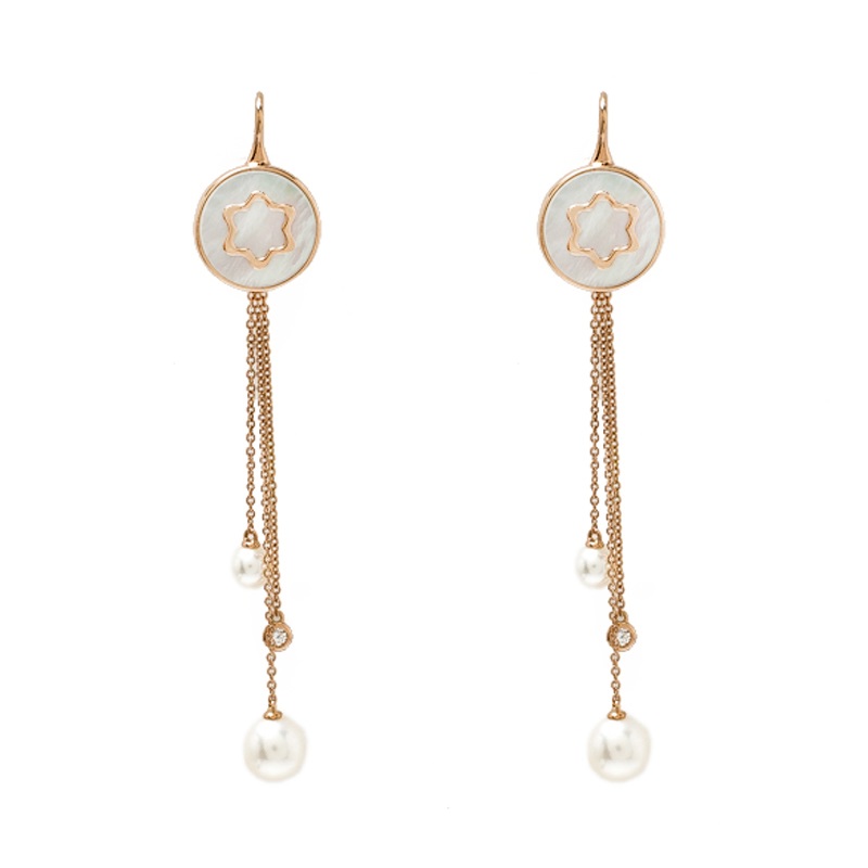 Pre Owned Montblanc Mother of Pearl Diamond 18k Rose Gold Drop Tassel Earrings