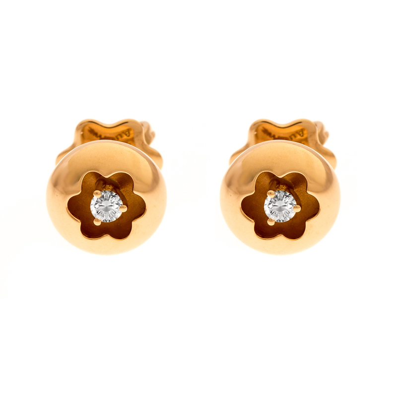 Pre Owned Montblanc Logo Diamond 18k Rose Gold Round Stud Earrings 