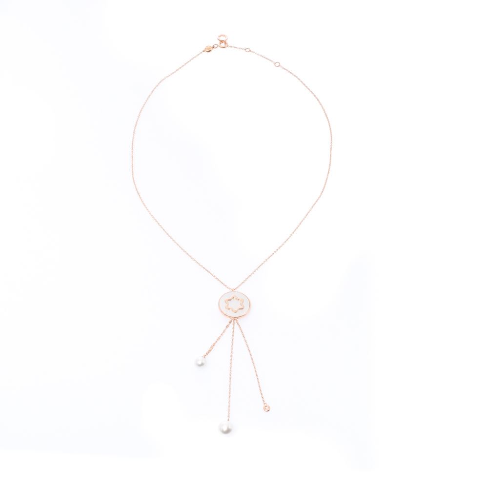 

Montblanc Signet Mother of Pearl Diamond 18k Rose Gold Tassel Pendant Necklace