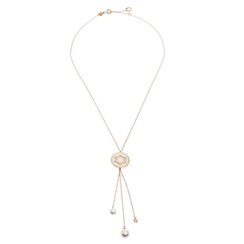 

Montblanc Signet Mother of Pearl Diamond 18k Rose Gold Tassel Pendant Necklace