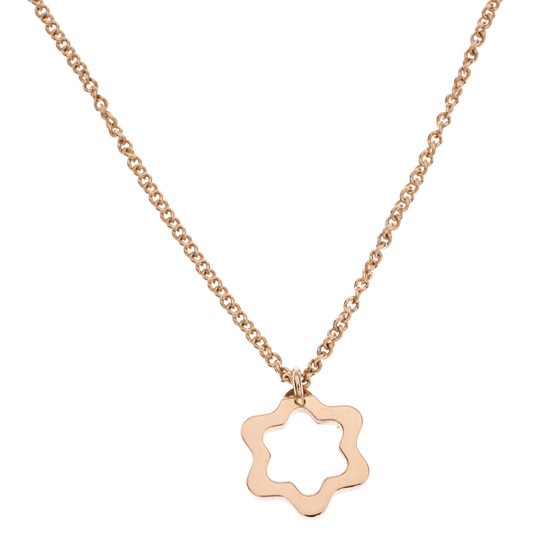 Pre Owned Montblanc Star Motif 18k Rose Gold Pendant Necklace