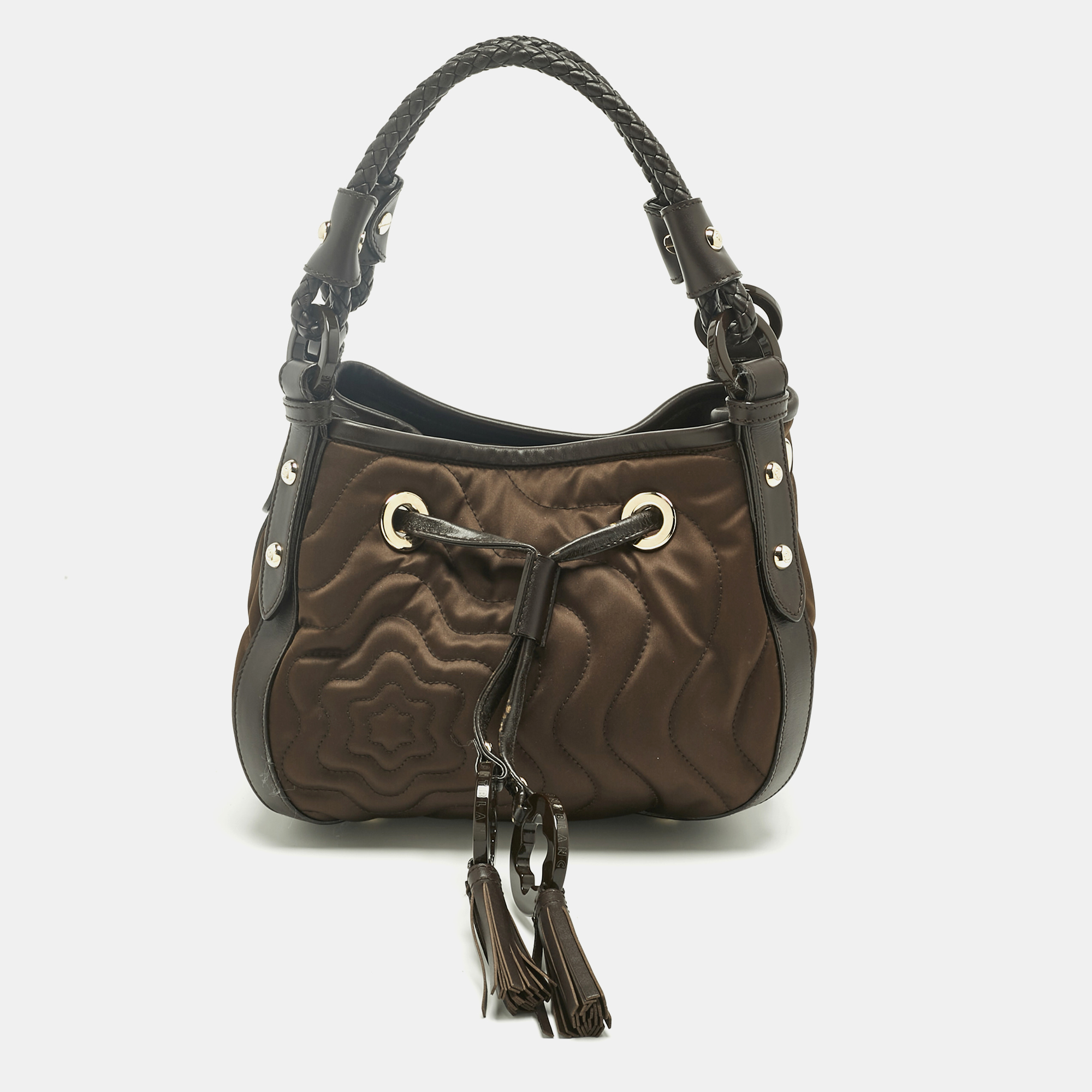 Pre-owned Montblanc Olive Green/dark Brown Nylon Small Starisma Dalila Drawstring Bag