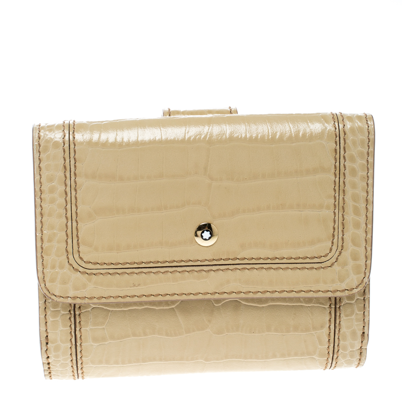 Montblanc Beige Croc Embossed Leather French Wallet