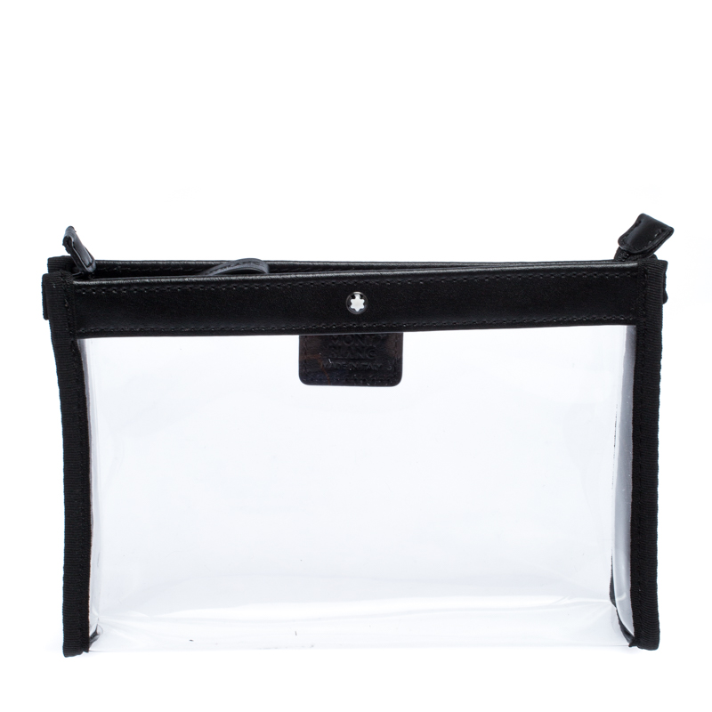 Pre Owned Montblanc Black/Transparent Leather and PVC Nightflight Pouch