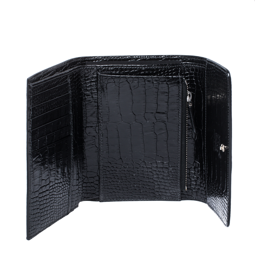 

Montblanc Black Croc Embossed Leather Trifold Wallet