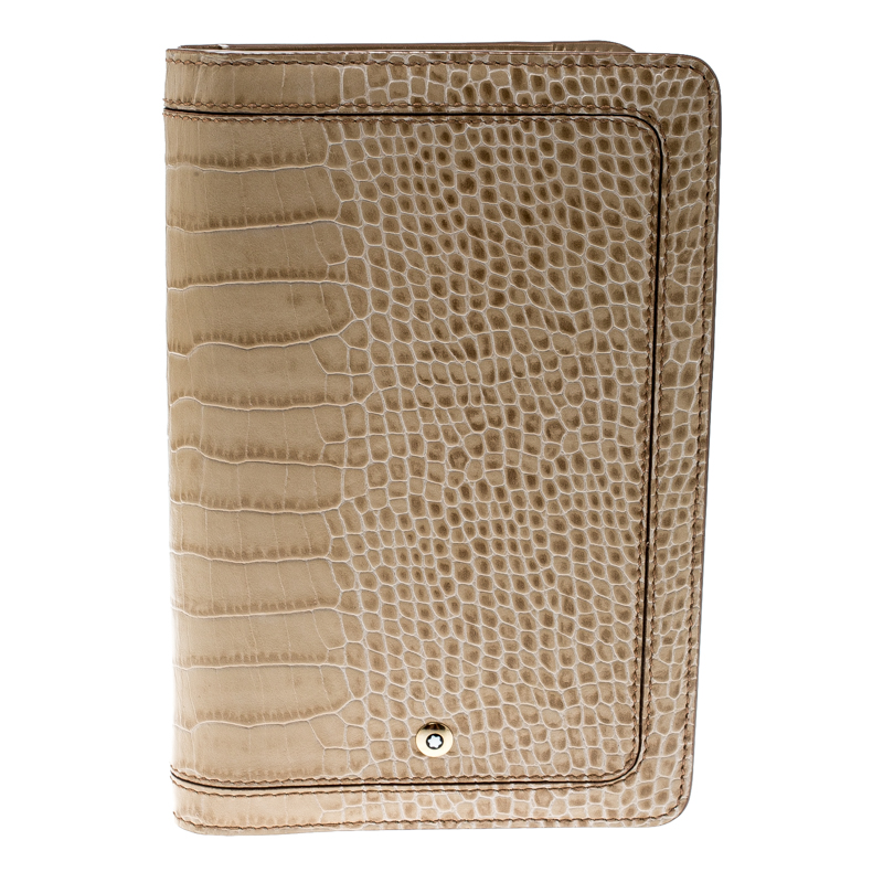 Pre Owned Montblanc Beige Sand Lizard Embossed Leather Small Agenda