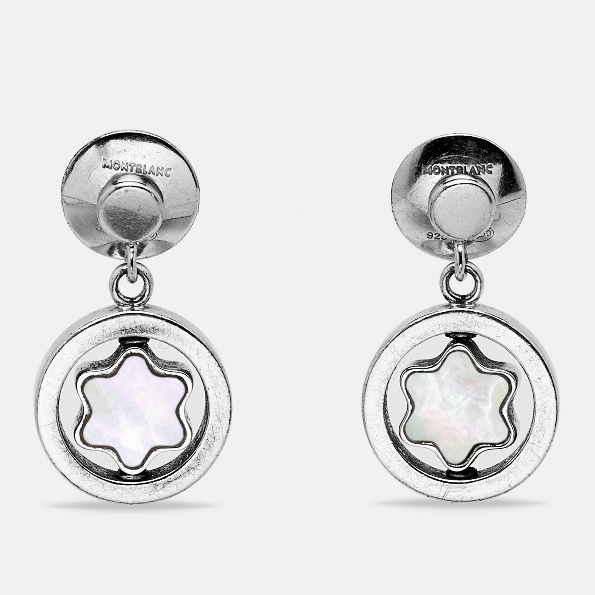 

Montblanc Star Signet Mother Of Pearl Silver Dangle Earrings, White