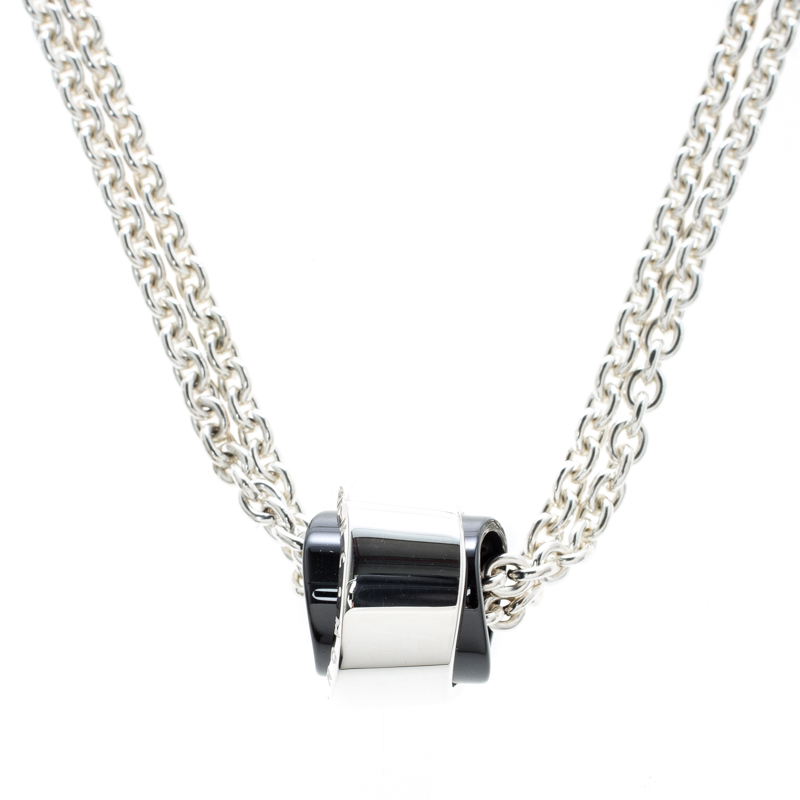 Pre Owned Montblanc Profile collection Black Ceramic Silver Wish Necklace