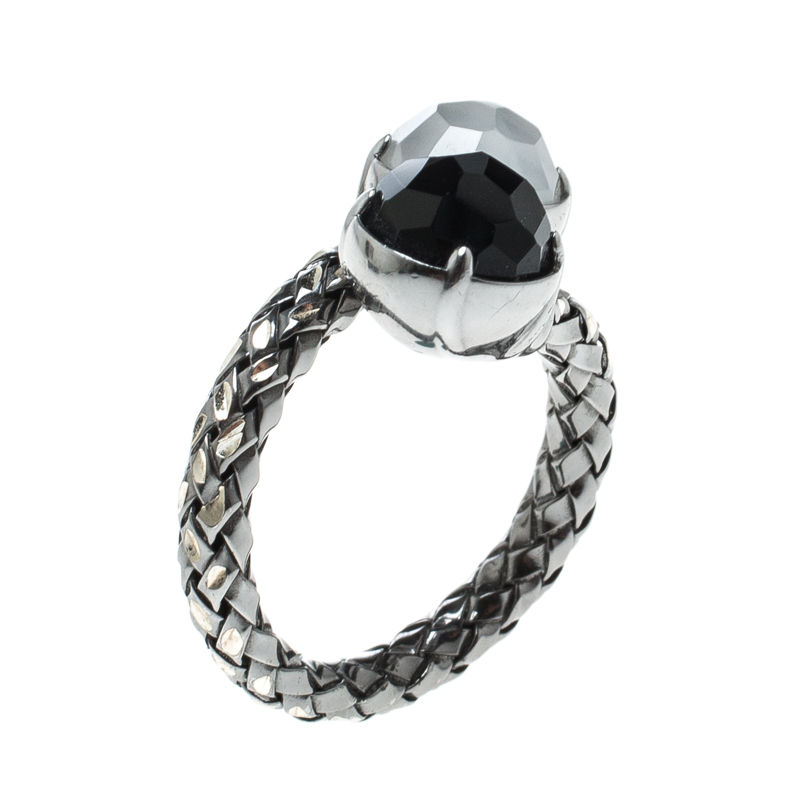 Pre Owned Montblanc Faceted Stones Silver Ring Size 50