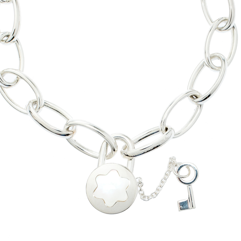 

Montblanc Lock & Key Mother of Pearl Silver Chain Link Bracelet