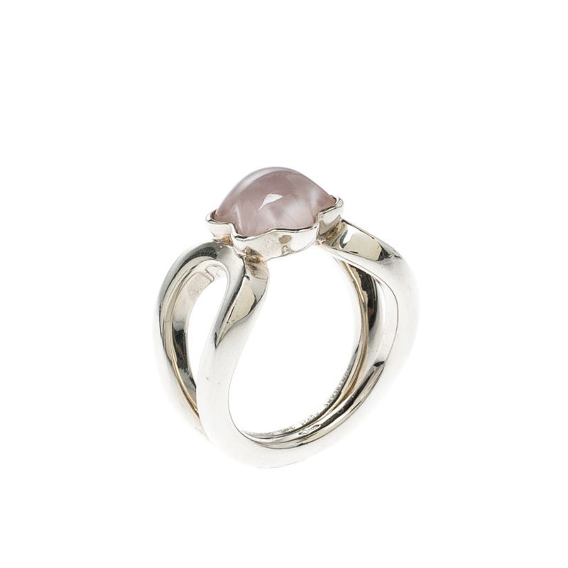 Pre Owned Montblanc Cabochon de Montblanc Rose Quartz Silver Ring Size 50