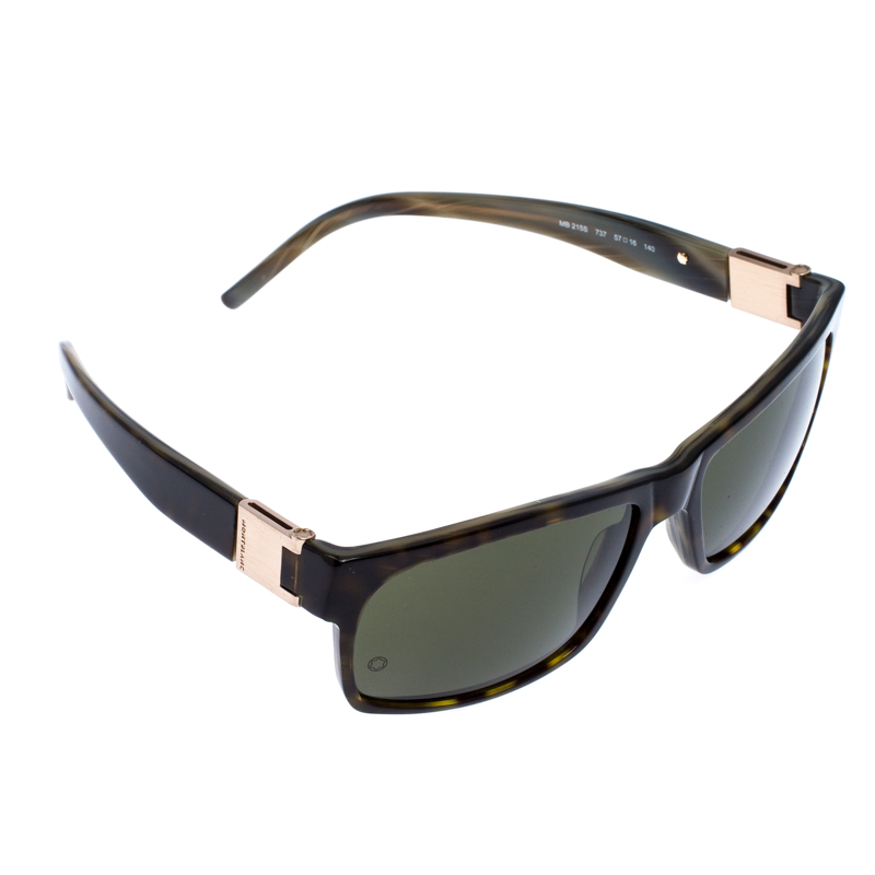Pre Owned Montblanc Olive Green Tortoise MB 215S Rectangular Sunglasses