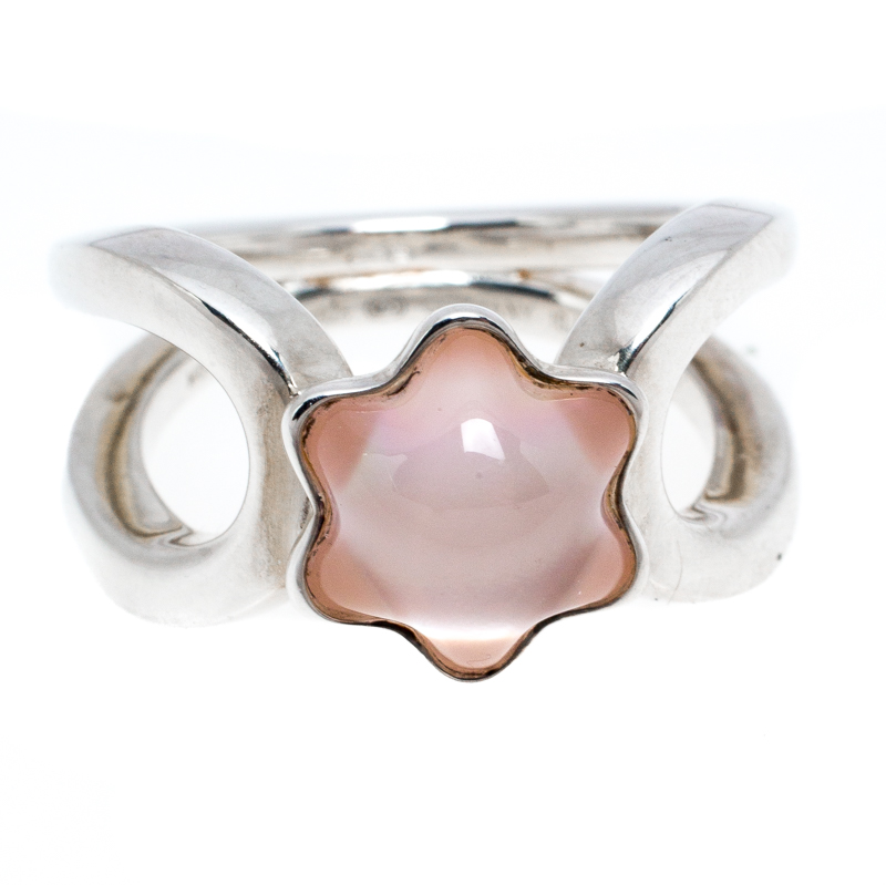 

Montblanc Cabochon de Montblanc Rose Quartz Silver Ring Size, Pink