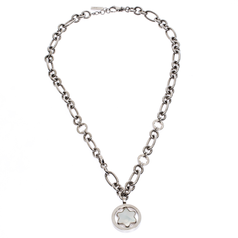 

Montblanc Star Signet Mother of Pearl Silver Chain Link Pendant Necklace