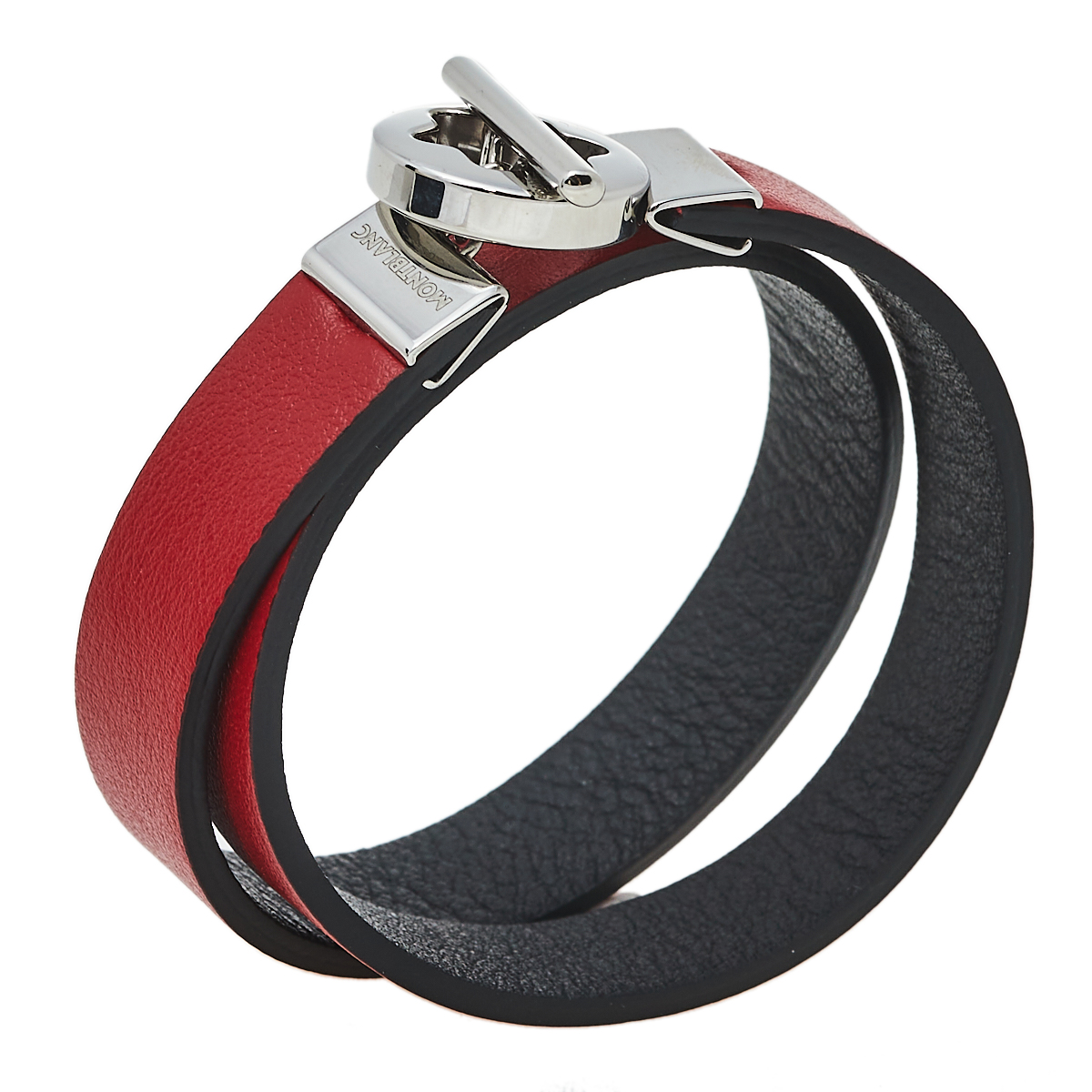 

Montblanc Bicolor Leather Stainless Steel Reversible Toggle Bracelet 55, Red