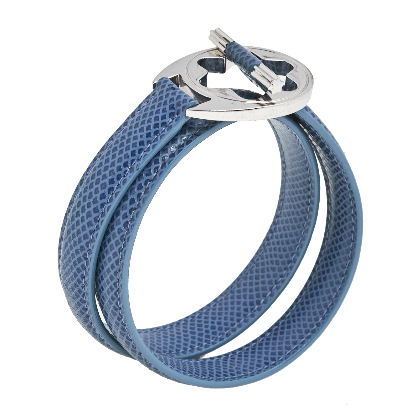 

Montblanc Hold Me Tight Silver Blue Leather Double Wrap Bracelet