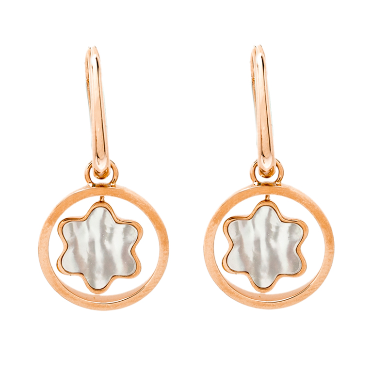 Montblanc Rotating Emblem Mother of Pearl 18k Rose Gold Earrings 