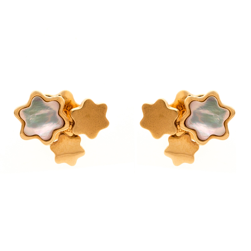 Montblanc Mother of Pearl 18k Rose Gold Stud Earrings 