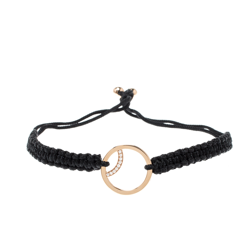 Pre Owned Montblanc Boheme Diamond 18k Rose Gold Black Cord Adjustable Bracelet