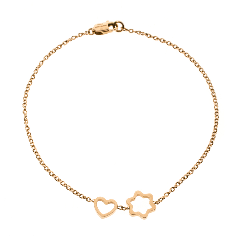 Pre Owned Montblanc Star Heart Charm 18k Rose Gold Bracelet