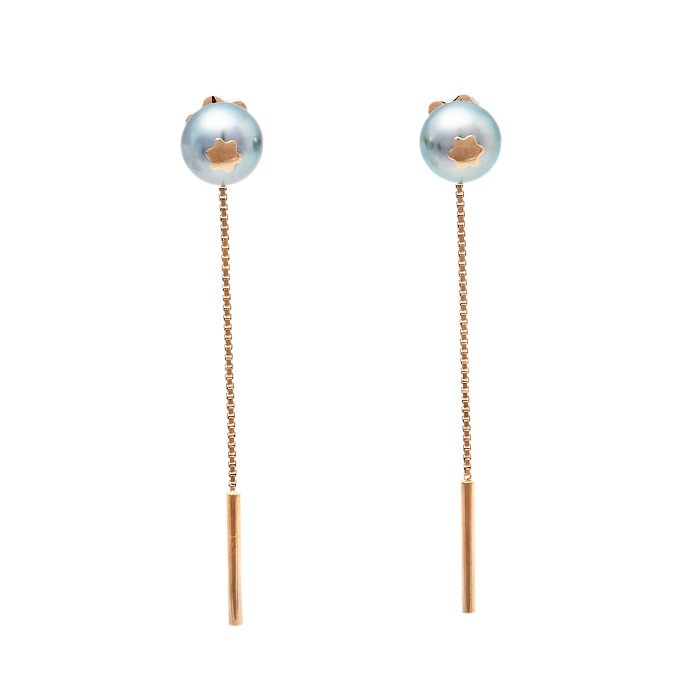 Pre-owned Montblanc Boheme Moongarden Grey Cultured Pearl 18k Rose Gold Earrings