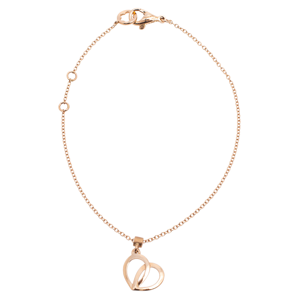 Pre-owned Montblanc Coeur De P&eacute;tales Entrelac&eacute;s 18k Rose Gold Heart Charm Bracelet