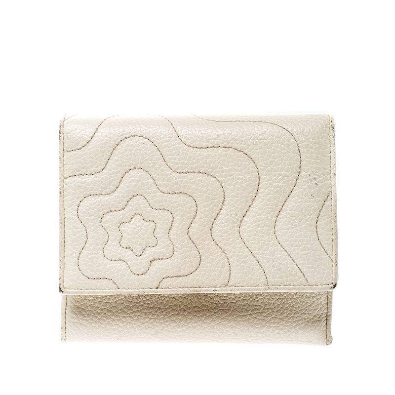 Pre Owned Montblanc Off White Leather Strarisma Compact Wallet 