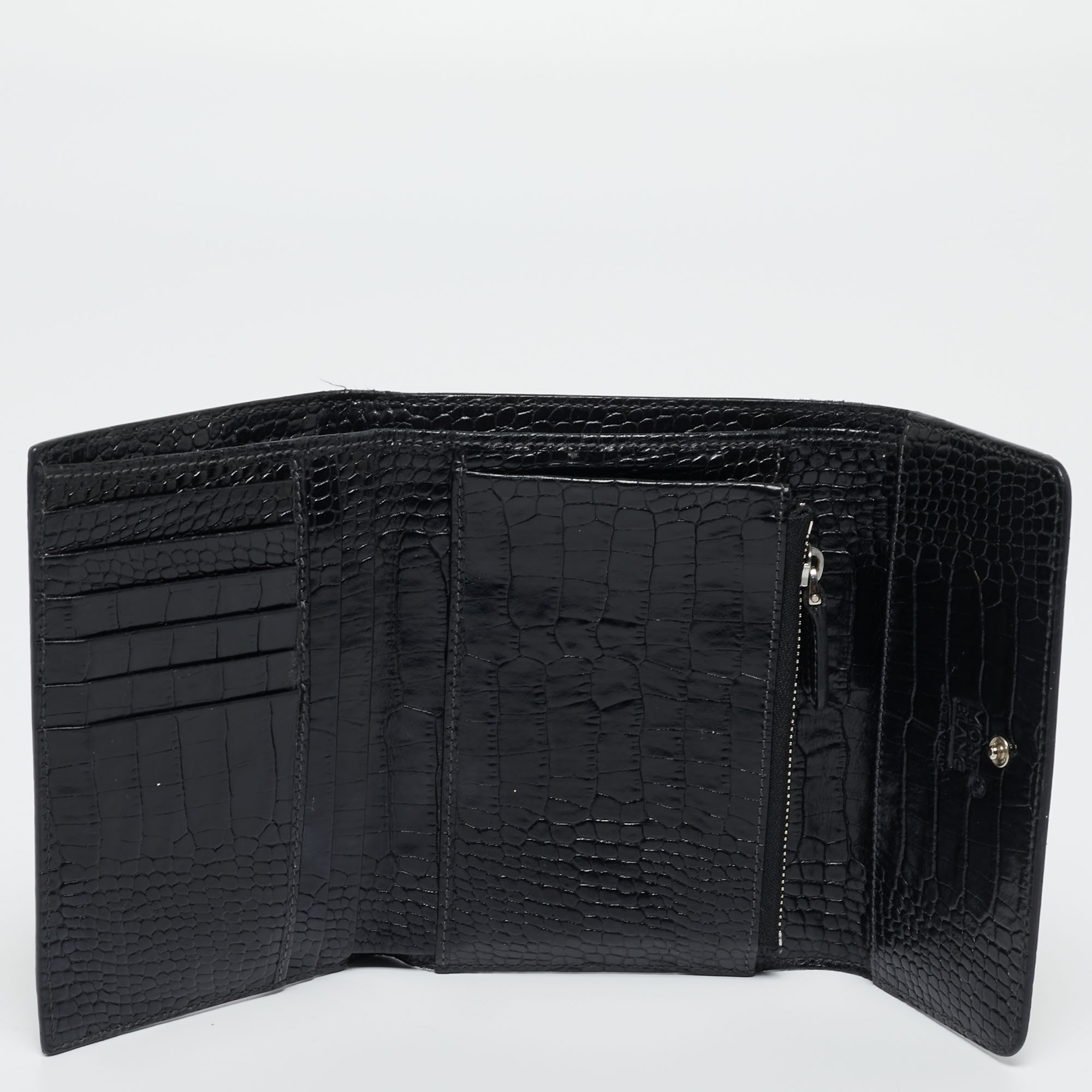 

Montblanc Black Croc Embossed Leather Trifold Wallet