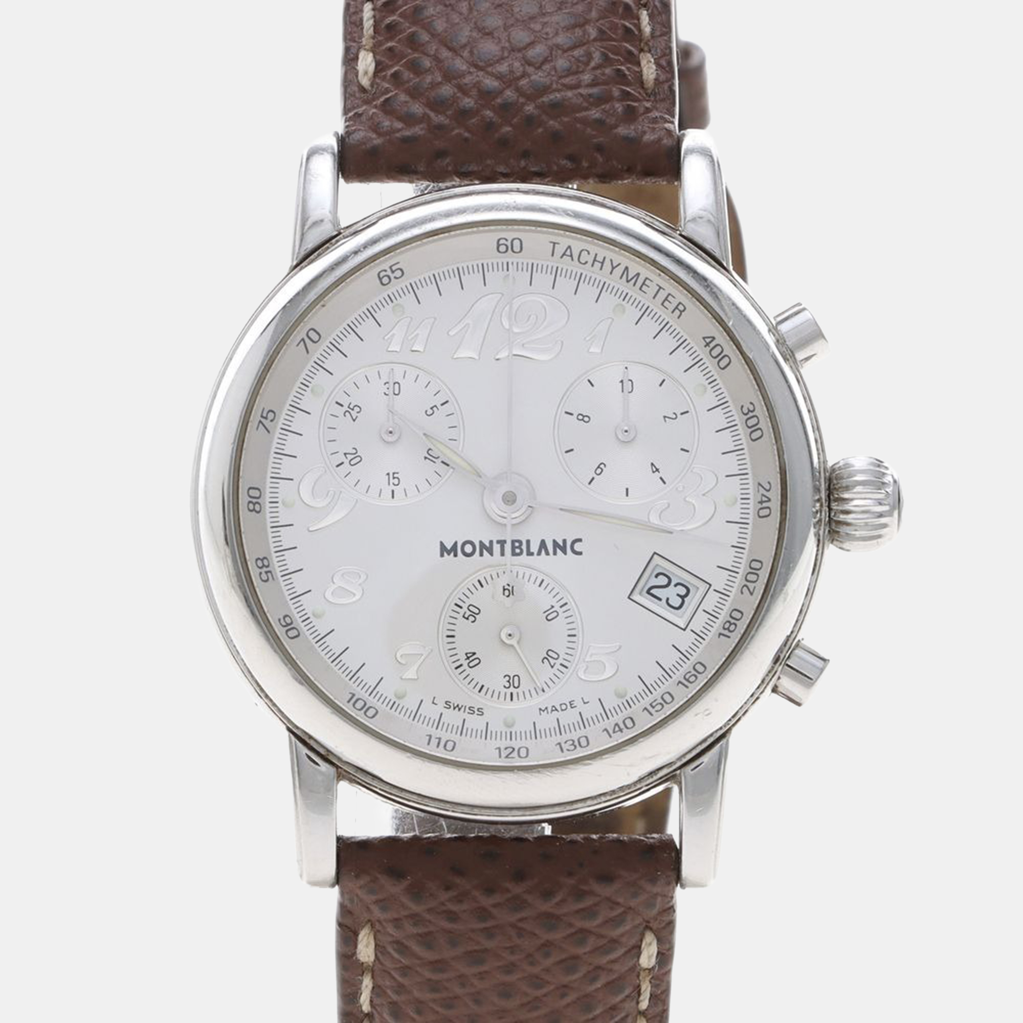 Pre-owned Montblanc Star Chronograph 7038 Automatic White Stainless Steel Men's Wristwatch 39mm