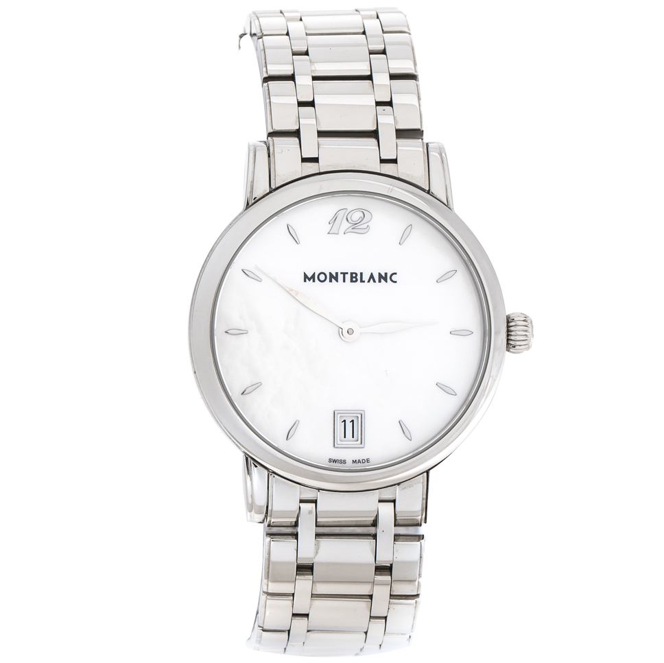 Montblanc White Mother Of Pearl Stainless Steel Star Classique 108764 Women's Wristwatch 34 mm