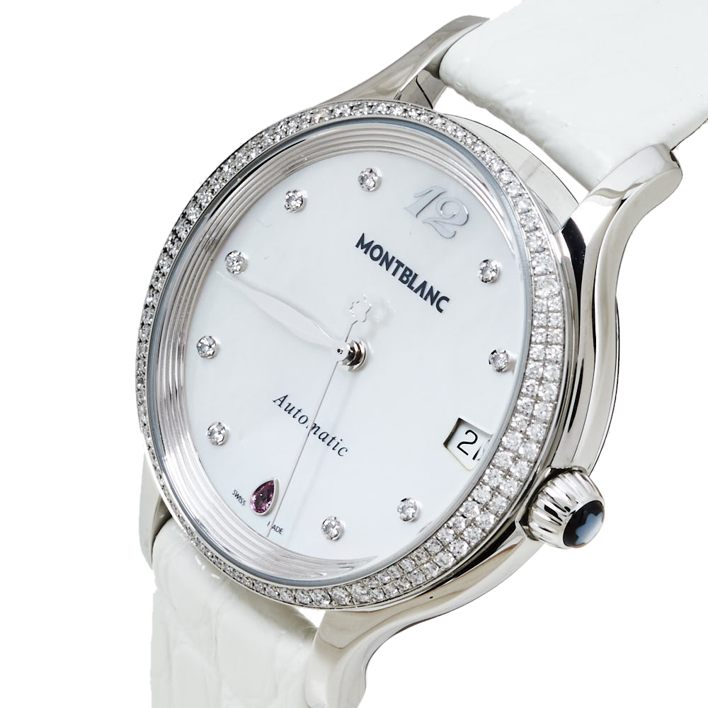 

Montblanc MOP Stainless Steel Diamonds Princess Grace De Monaco Women's Wristwatch, White