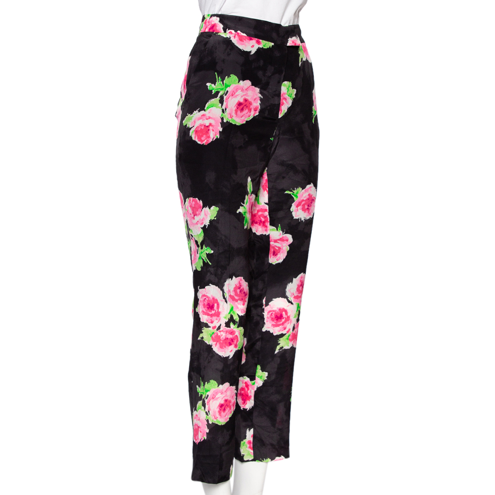 

Moschino Cheap And Chic Black Floral Printed Silk Straight Leg Pants