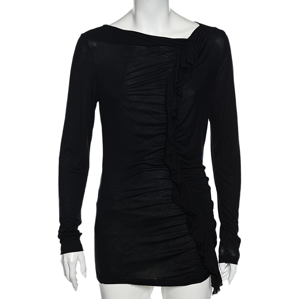 

Moschino Cheap and Chic Black Ruffle Trimmed Long Sleeve Top