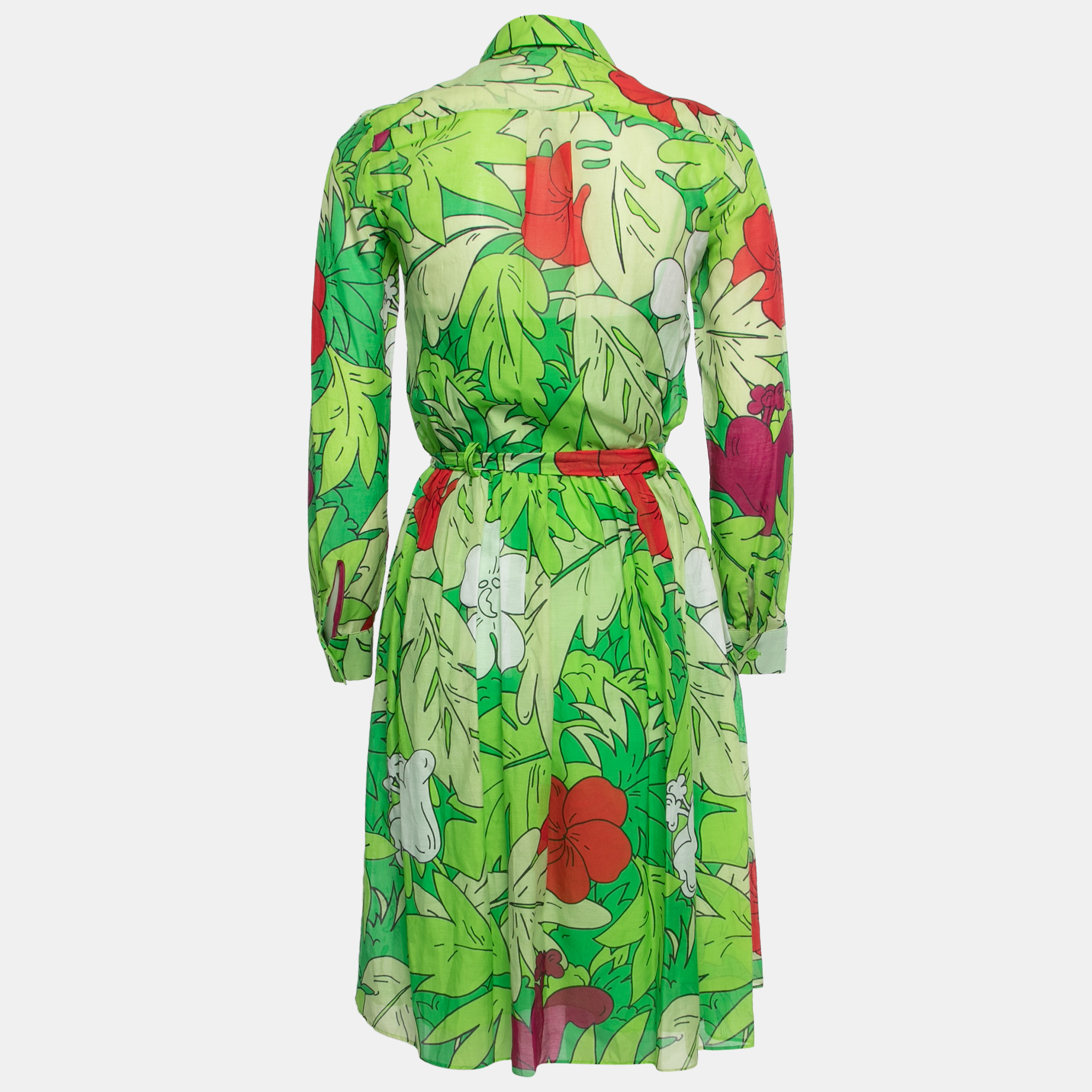 

Moschino Cheap and Chic Green Floral Printed Cotton Shirt Dress