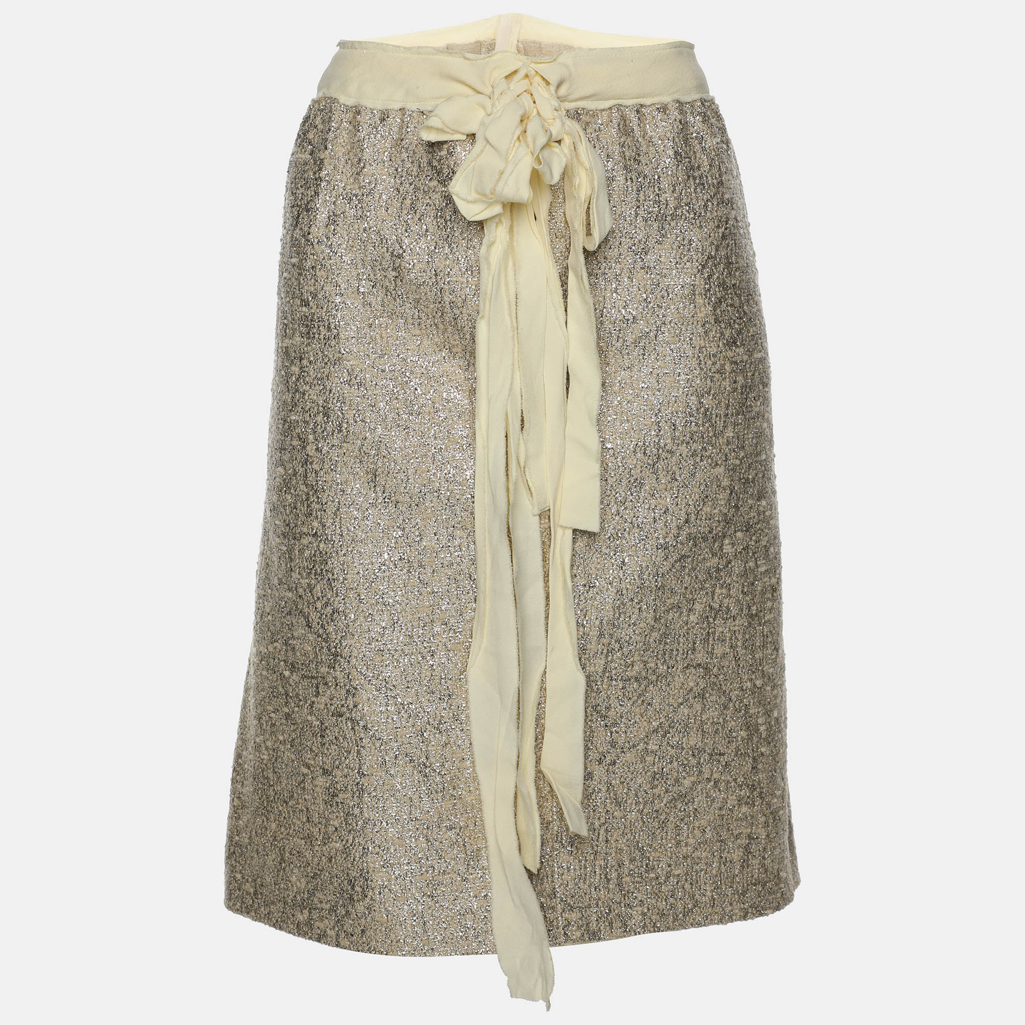 

Moschino Cheap and Chic Gold/Cream Lurex Blend Midi Skirt M