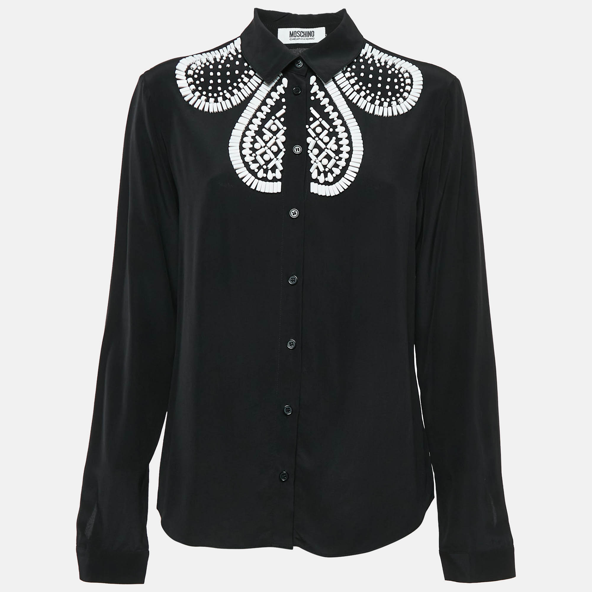 

Moschino Cheap and Chic Black Beads Embellished Silk Shirt M